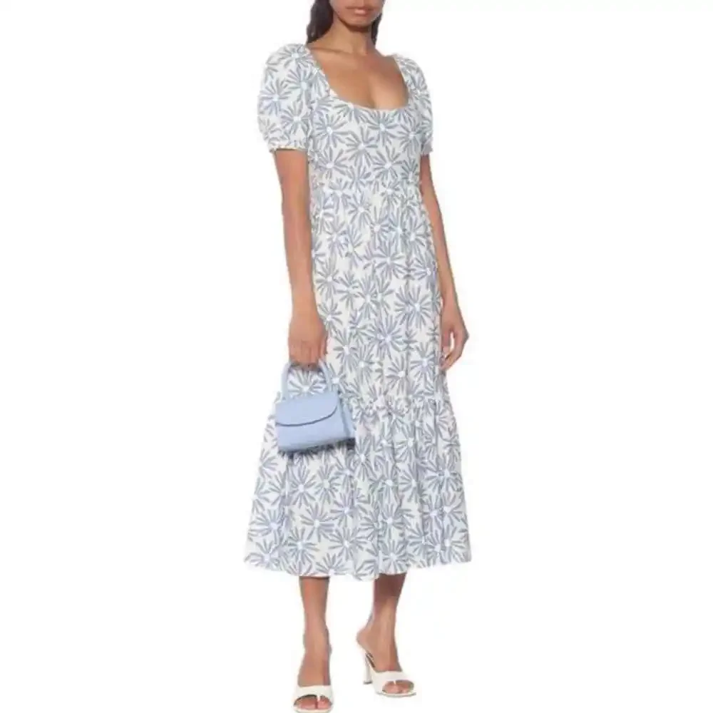New $398 Ralph Lauren 100% Linen Long Floral Maxi Dress White Blue Size 2 - Picture 3 of 12